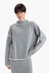 Oversize Wide Pattern Half Turtleneck Knitwear Sweater