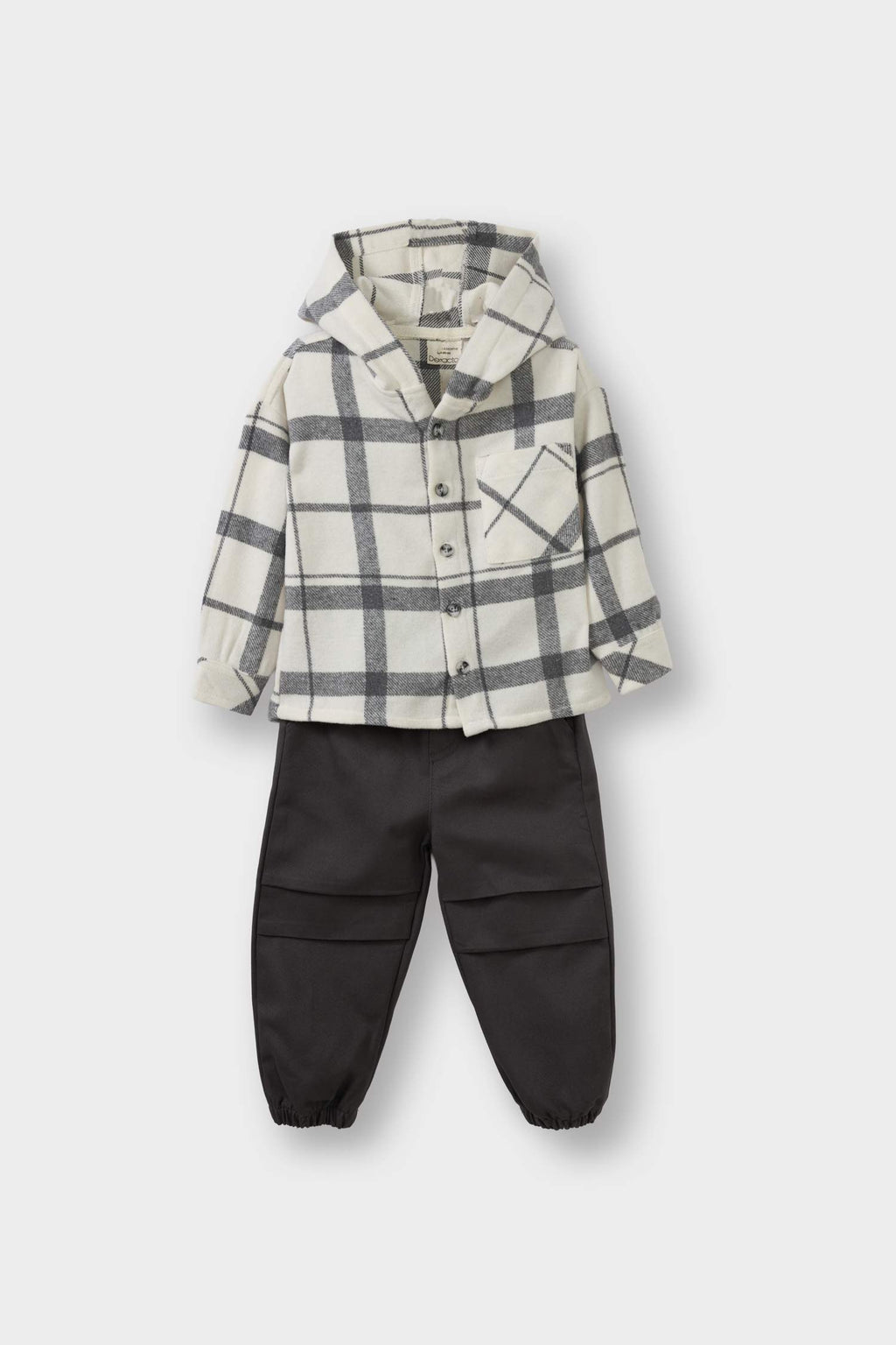 Baby Boy 2-Piece Set: Plaid Twill Hooded Shirt and Pants
