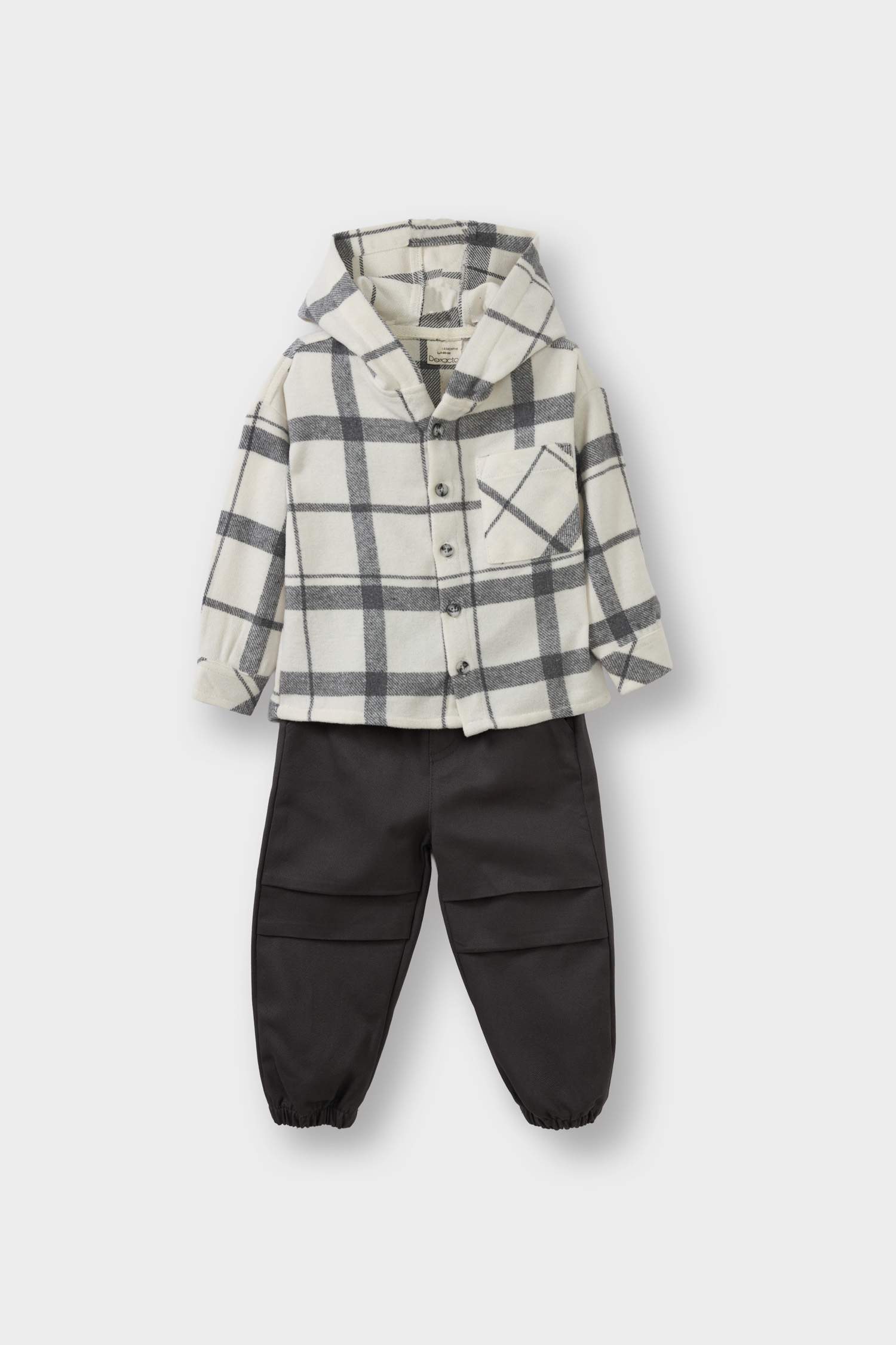 Baby Boy 2-Piece Set: Plaid Twill Hooded Shirt and Pants