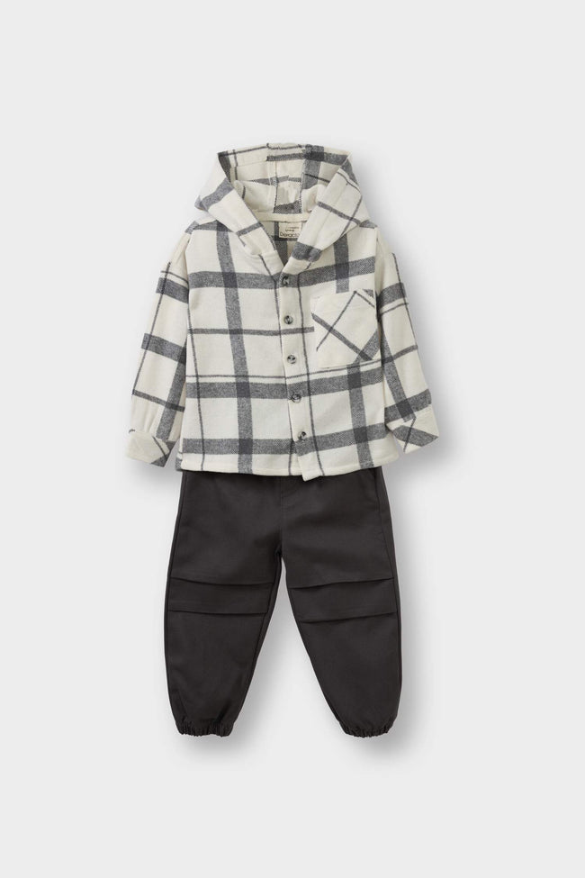 Baby Boy 2-Piece Set: Plaid Twill Hooded Shirt and Pants Hover Image