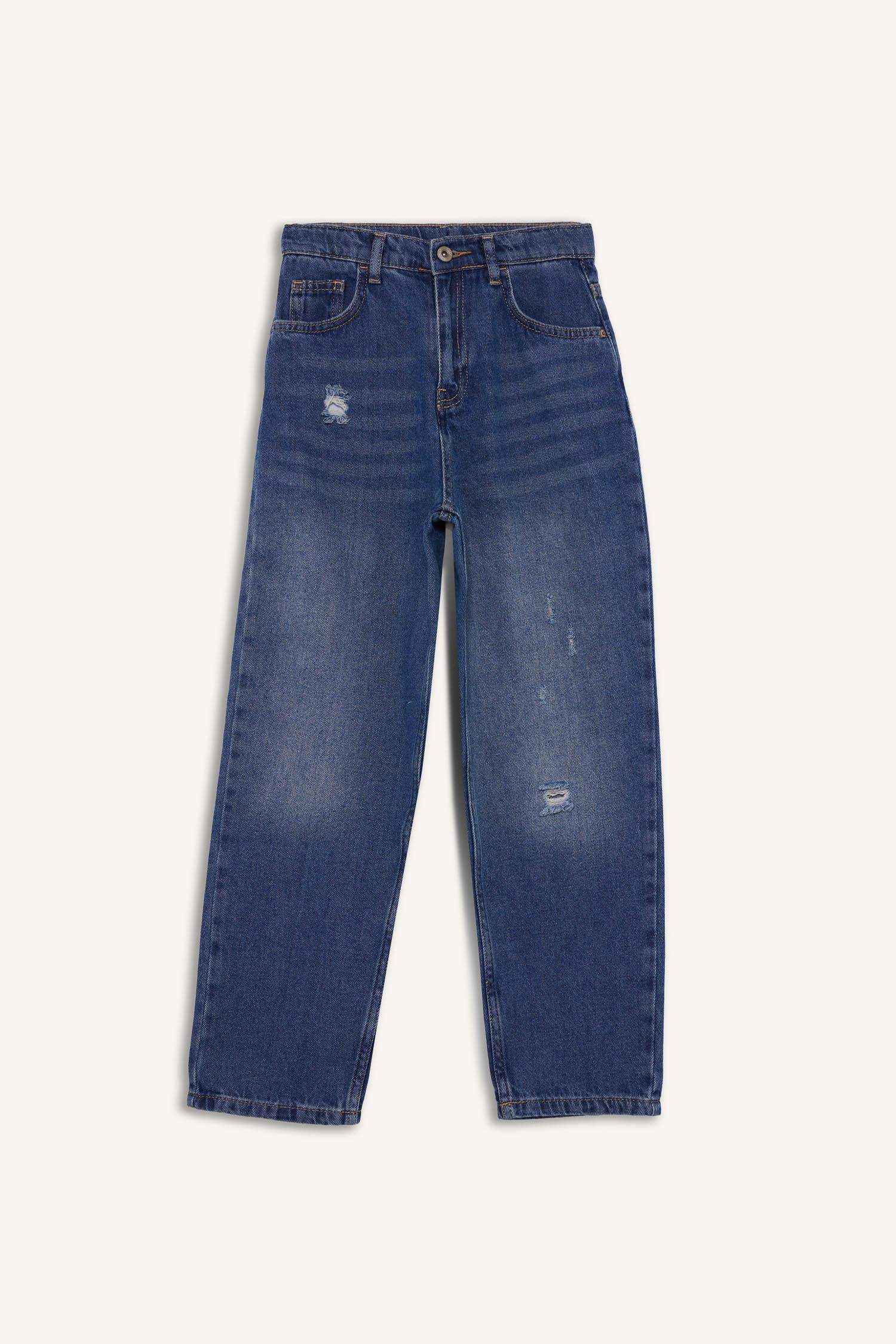 Boys Loose Fit Ripped Detailed Straight Leg Jean Trousers