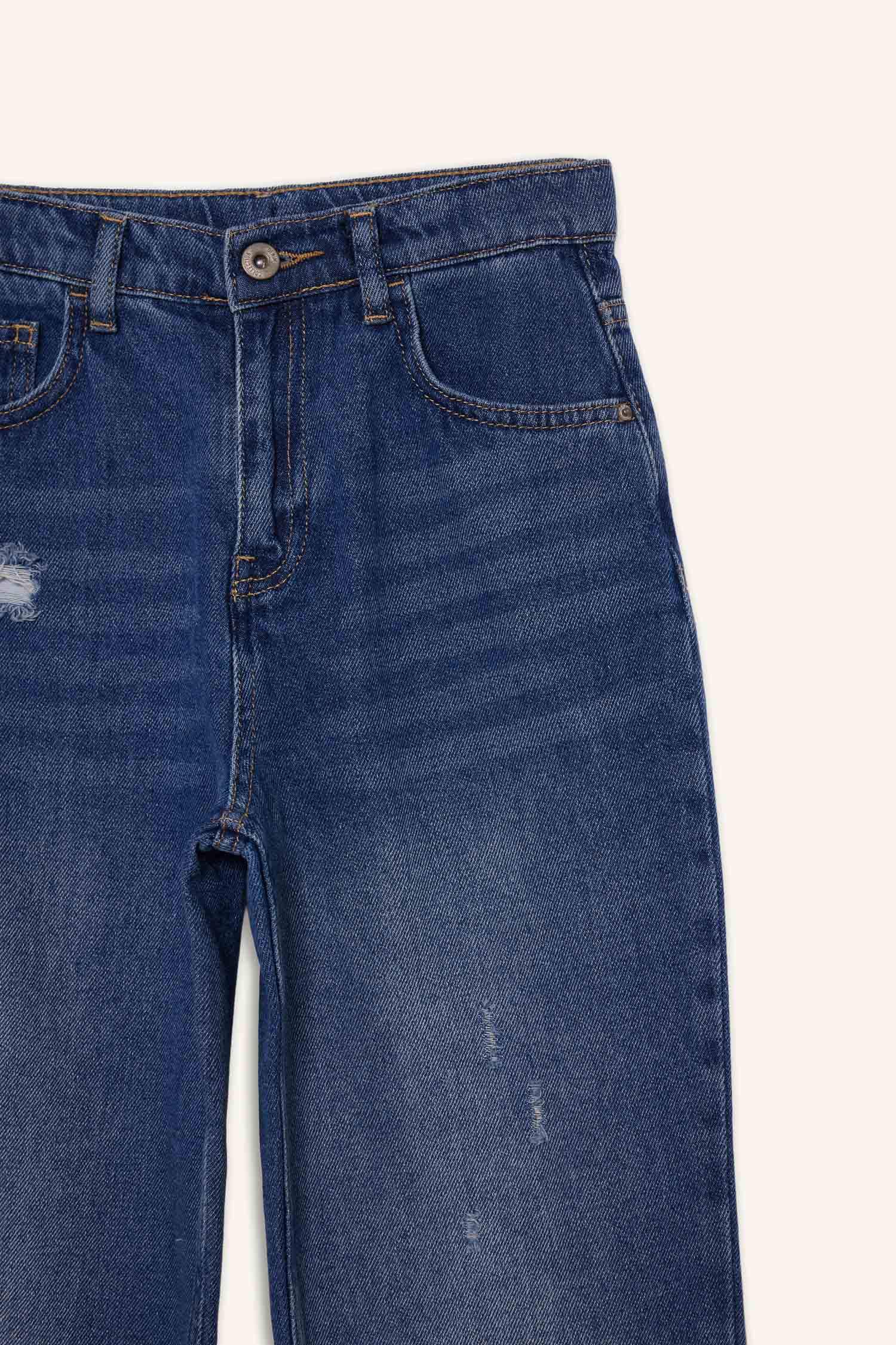 Boys Loose Fit Ripped Detailed Straight Leg Jean Trousers