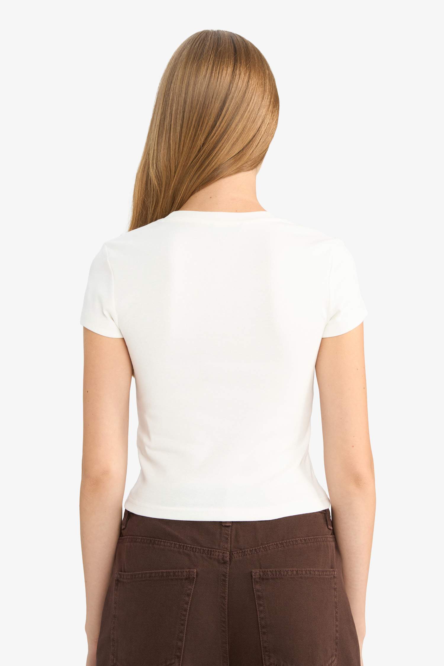 Fitted Crew Neck Printed Ribbed Short-Sleeve T-Shirt