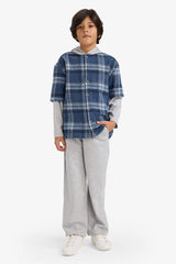 Boys 2-Piece Set: Checked Shirt with Detachable Hood and Sweatpants