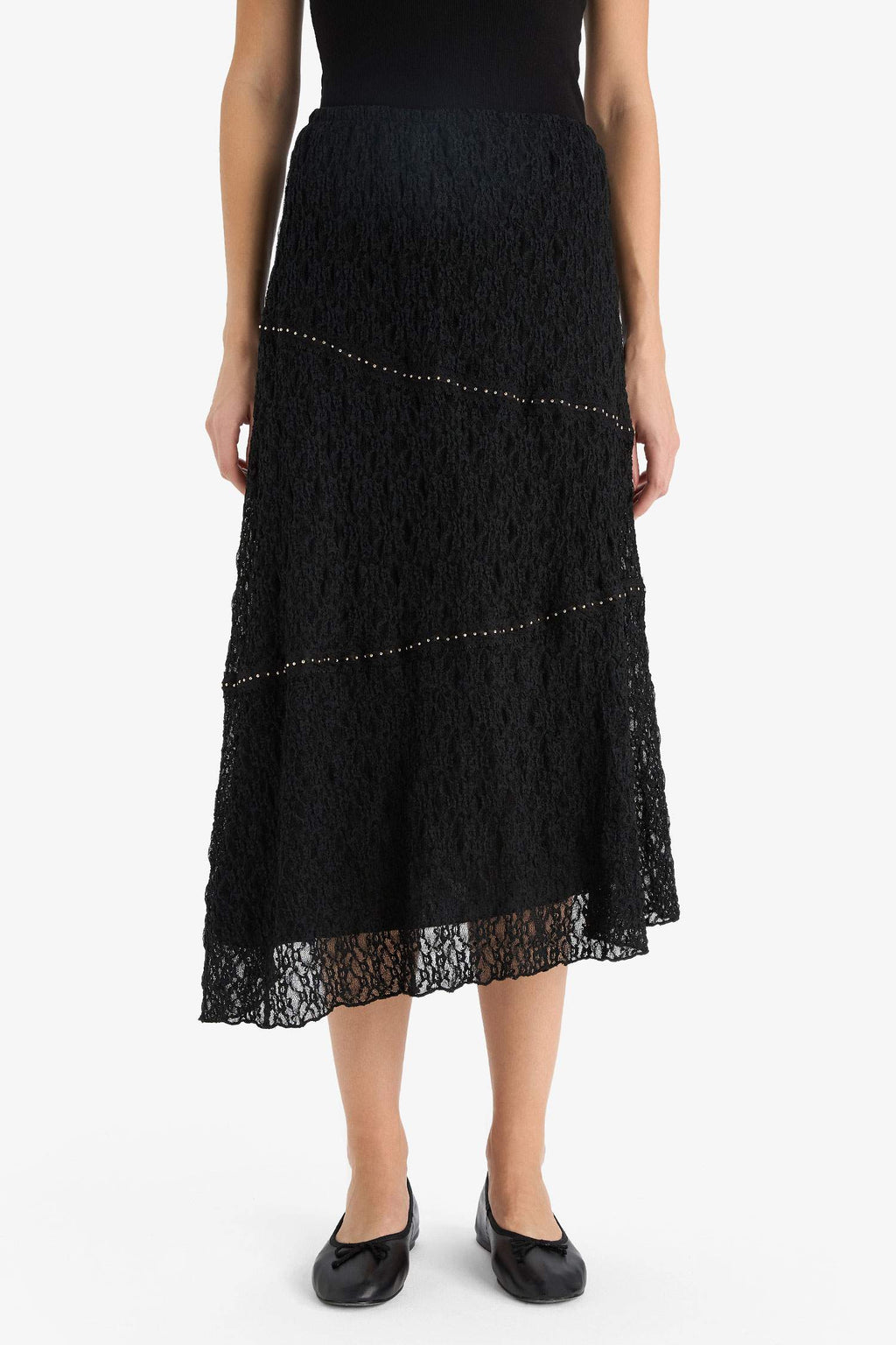 A-Line Regular Waist Lace Midi Skirt