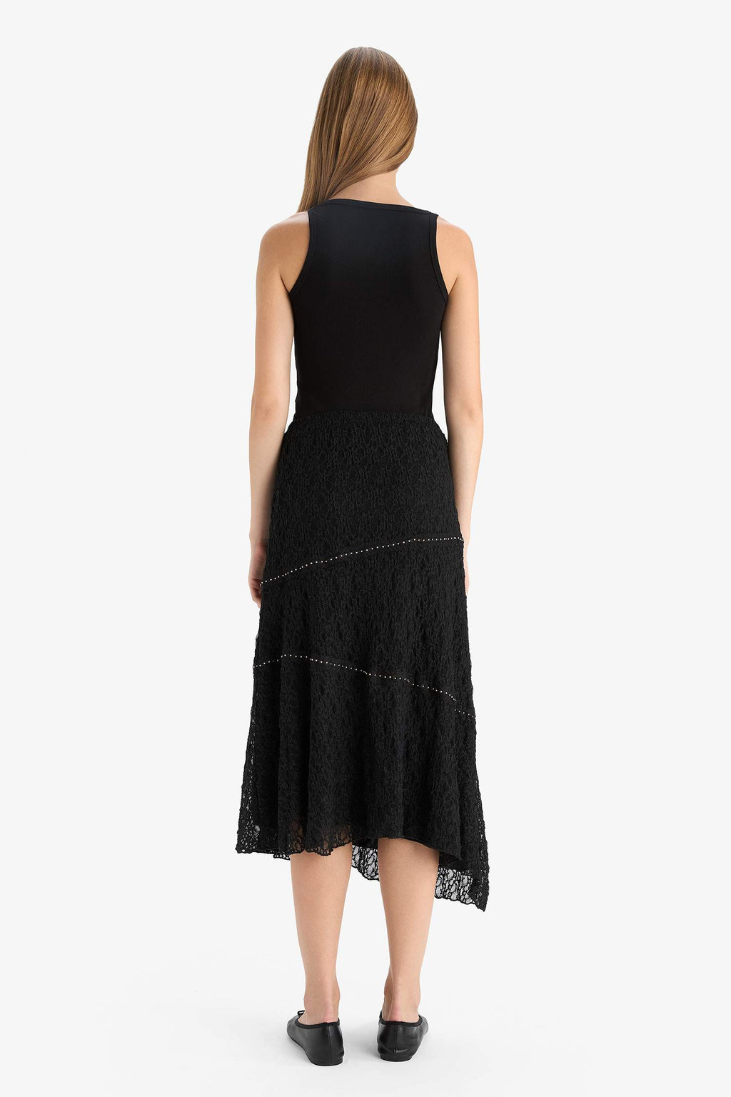 A-Line Regular Waist Lace Midi Skirt