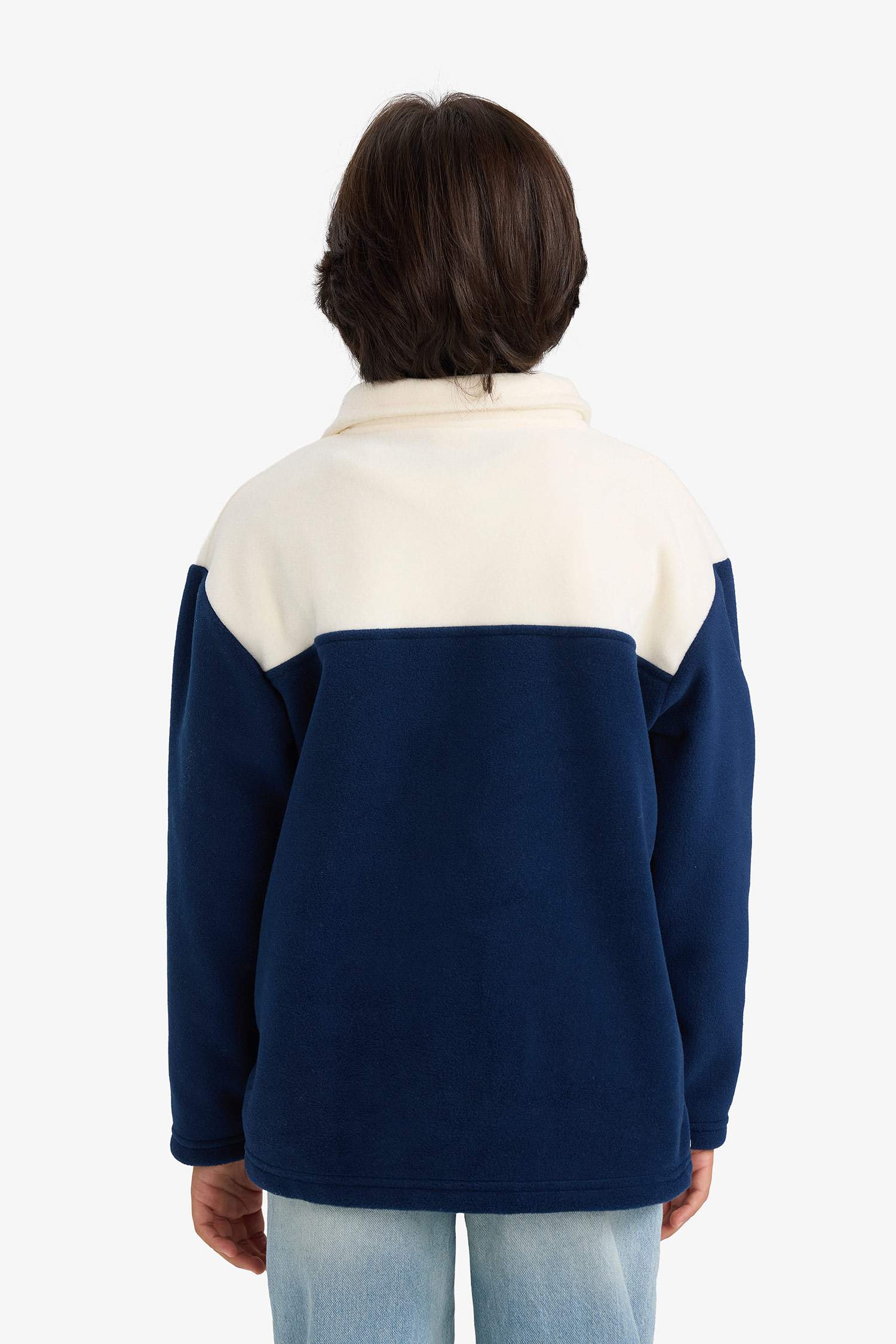 Boys Oversize Loose Fit Polo Collar Half-Zip Printed Fleece Sweatshirt