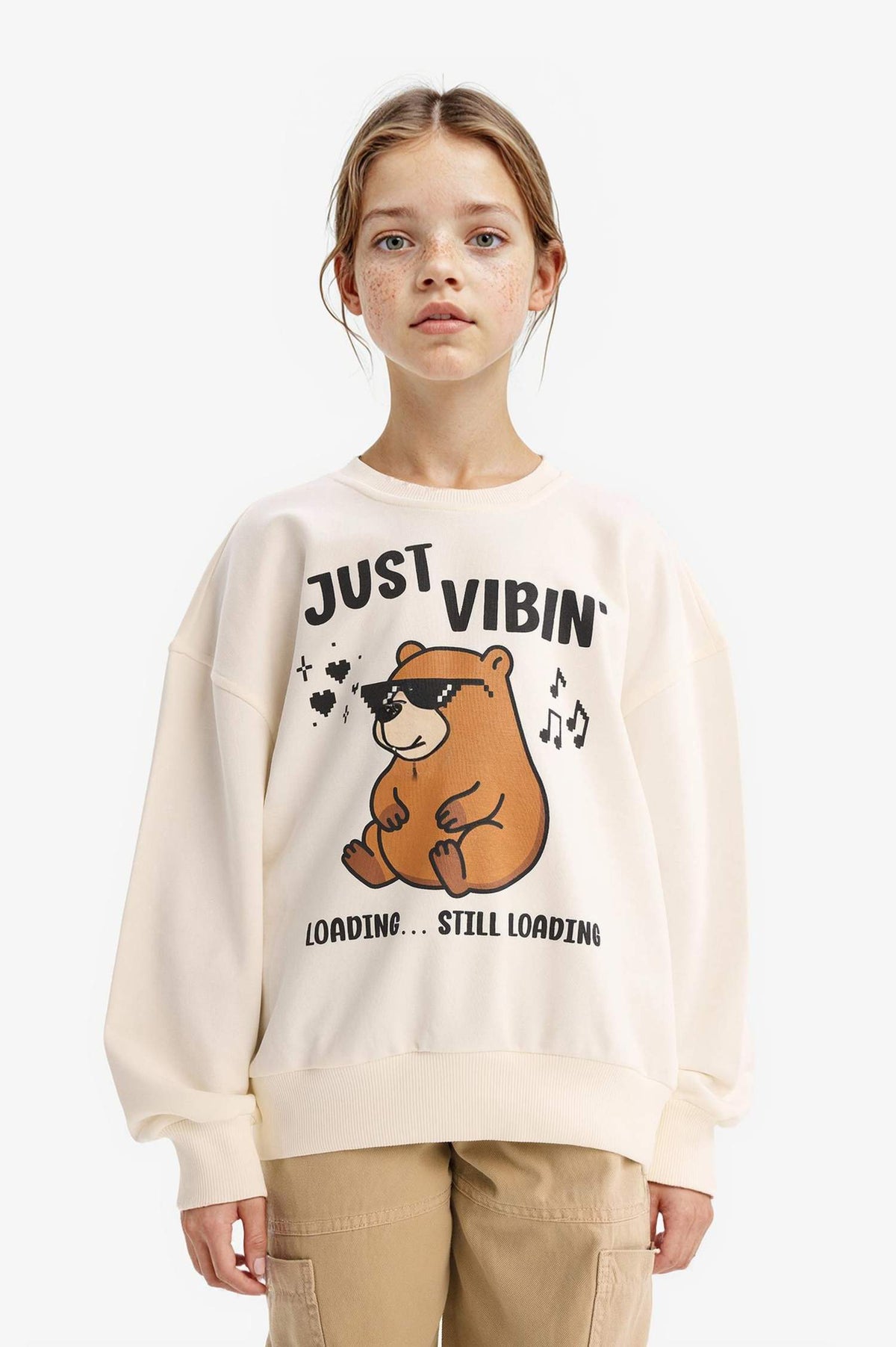 Girls Relax Fit Crew Neck Printed Sweatshirt