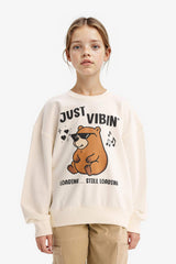 Girls Relax Fit Crew Neck Printed Sweatshirt