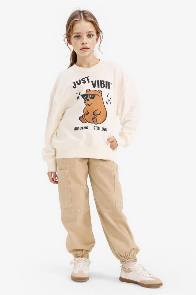 Girls Relax Fit Crew Neck Printed Sweatshirt Main Image