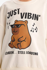 Girls Relax Fit Crew Neck Printed Sweatshirt