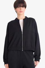 College Collar Basic Plain Zip-Up Bomber Cardigan