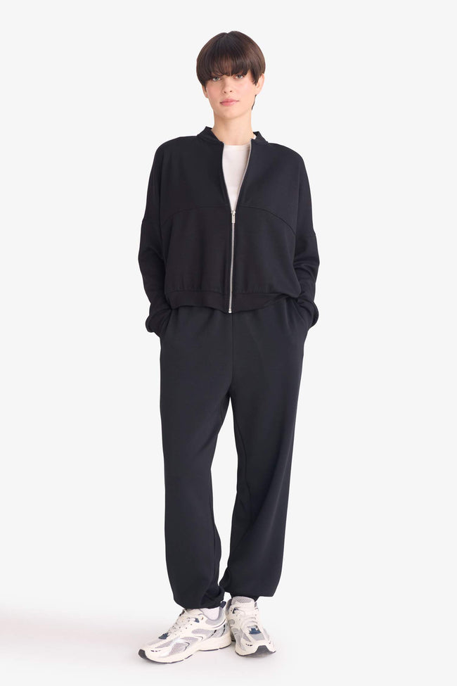 College Collar Basic Plain Zip-Up Bomber Cardigan Main Image