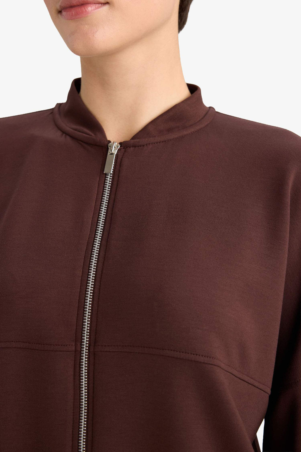 College Collar Basic Plain Zip-Up Bomber Cardigan