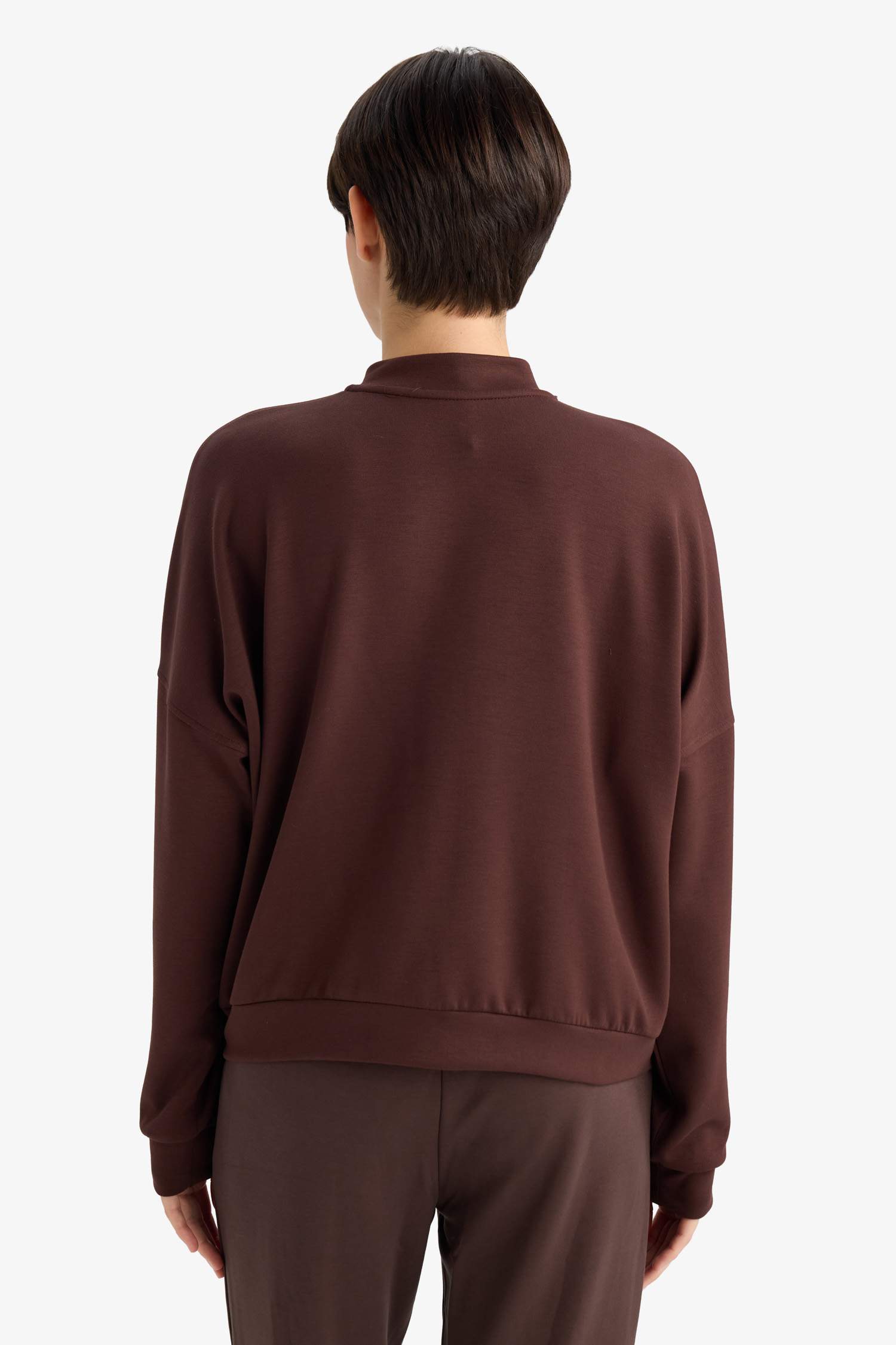 College Collar Basic Plain Zip-Up Bomber Cardigan