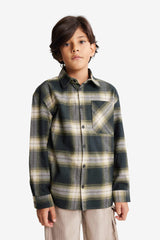 Boys Oversize Wide Pattern Polo Collar Checkered Flannel Long Sleeve Shirt