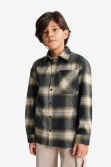 Boys Oversize Wide Pattern Polo Collar Checkered Flannel Long Sleeve Shirt