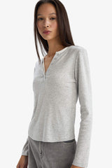 Slim Fit, Narrow Cut, Button-Down Collar, Ribbed Long-Sleeve T-Shirt