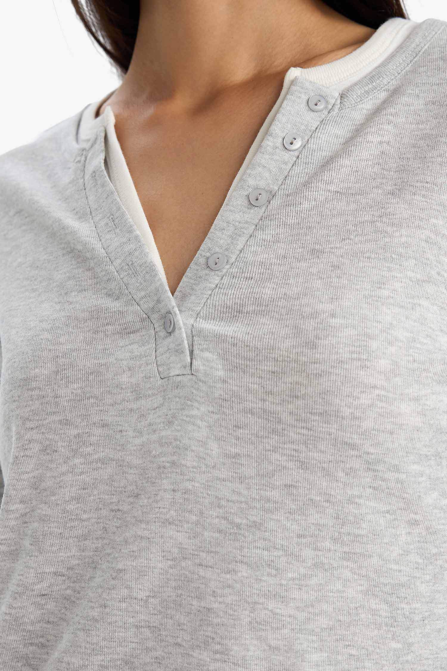 Slim Fit, Narrow Cut, Button-Down Collar, Ribbed Long-Sleeve T-Shirt