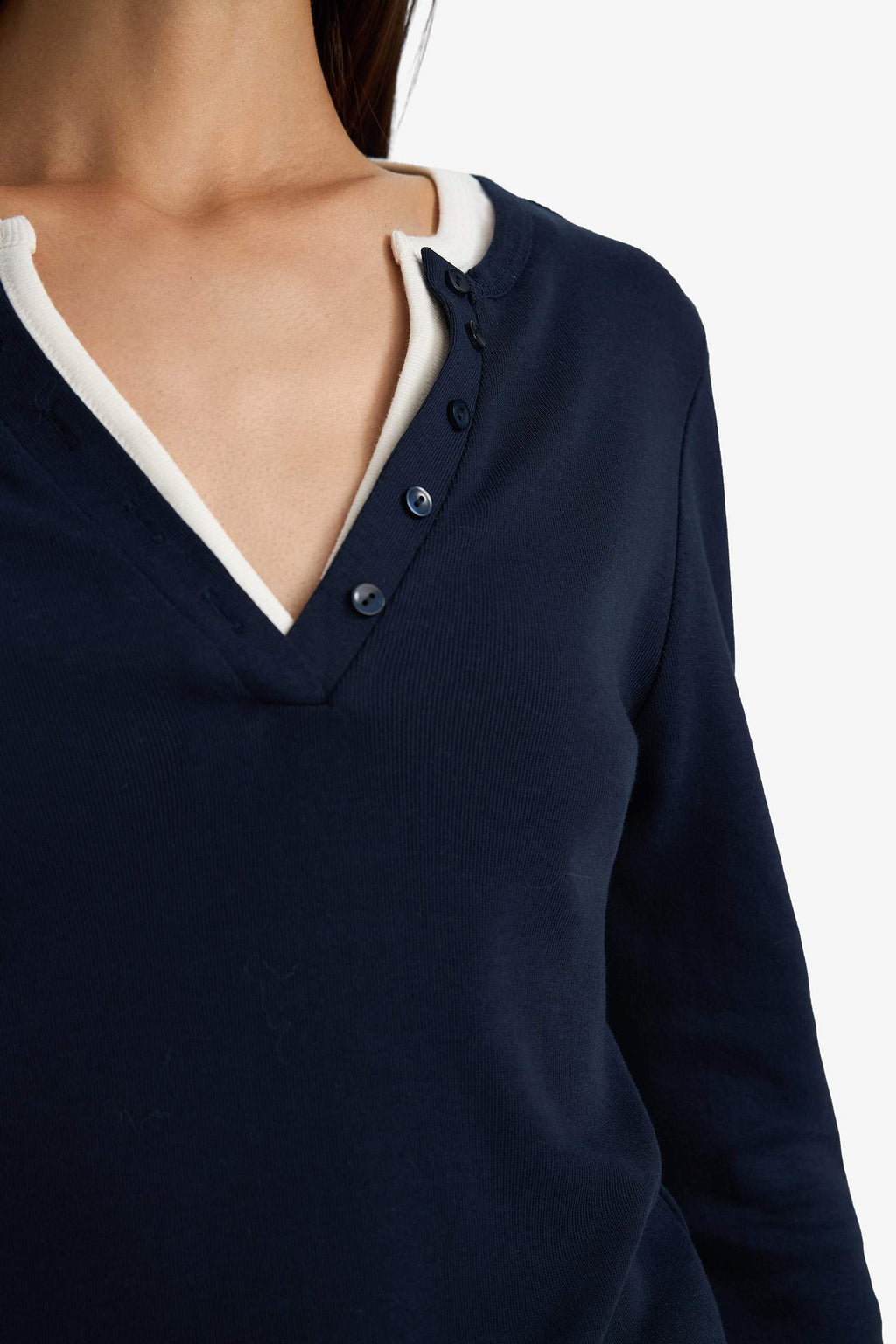 Slim Fit, Narrow Cut, Button-Down Collar, Ribbed Long-Sleeve T-Shirt