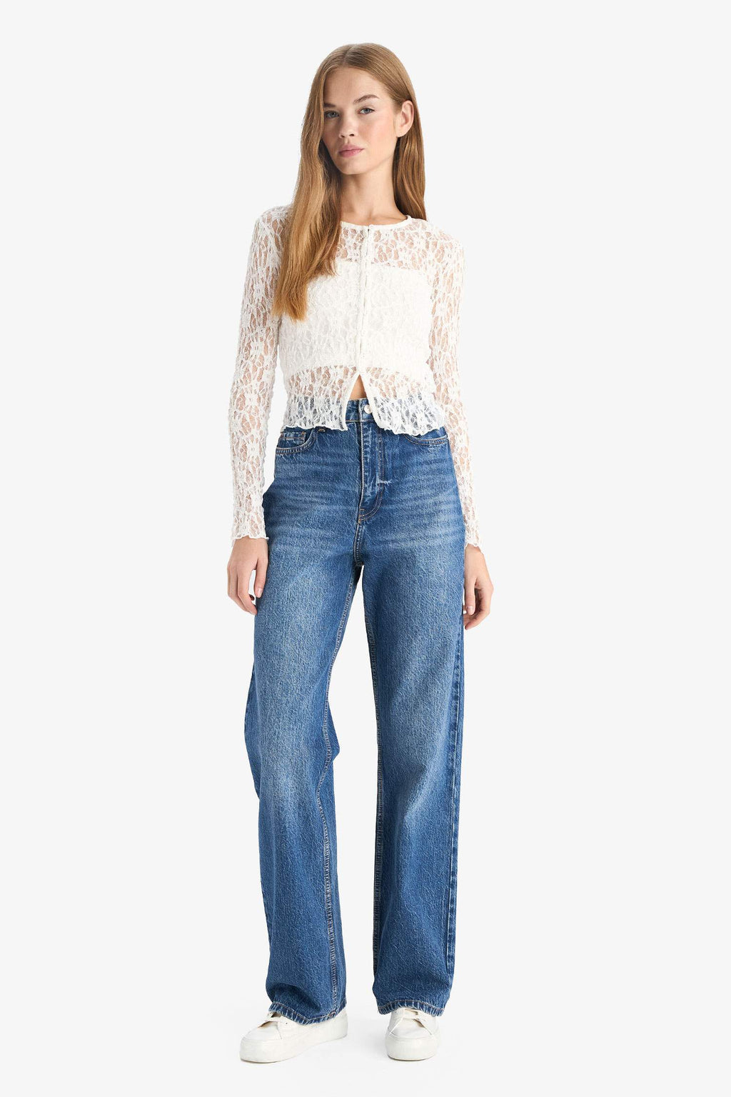 Straight Fit High Waist Long Washed Jeans
