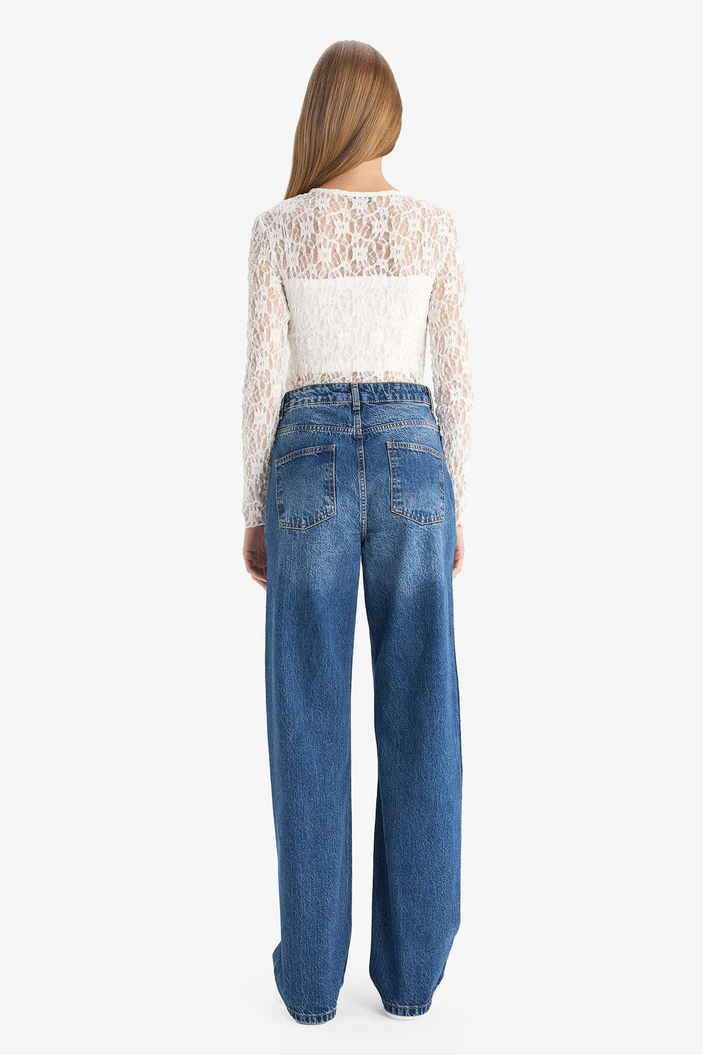 Straight Fit High Waist Long Washed Jeans