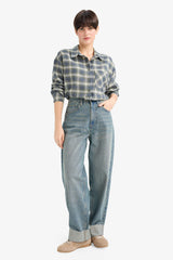 Overshirt Fit Plaid Flannel Long-Sleeve Shirt