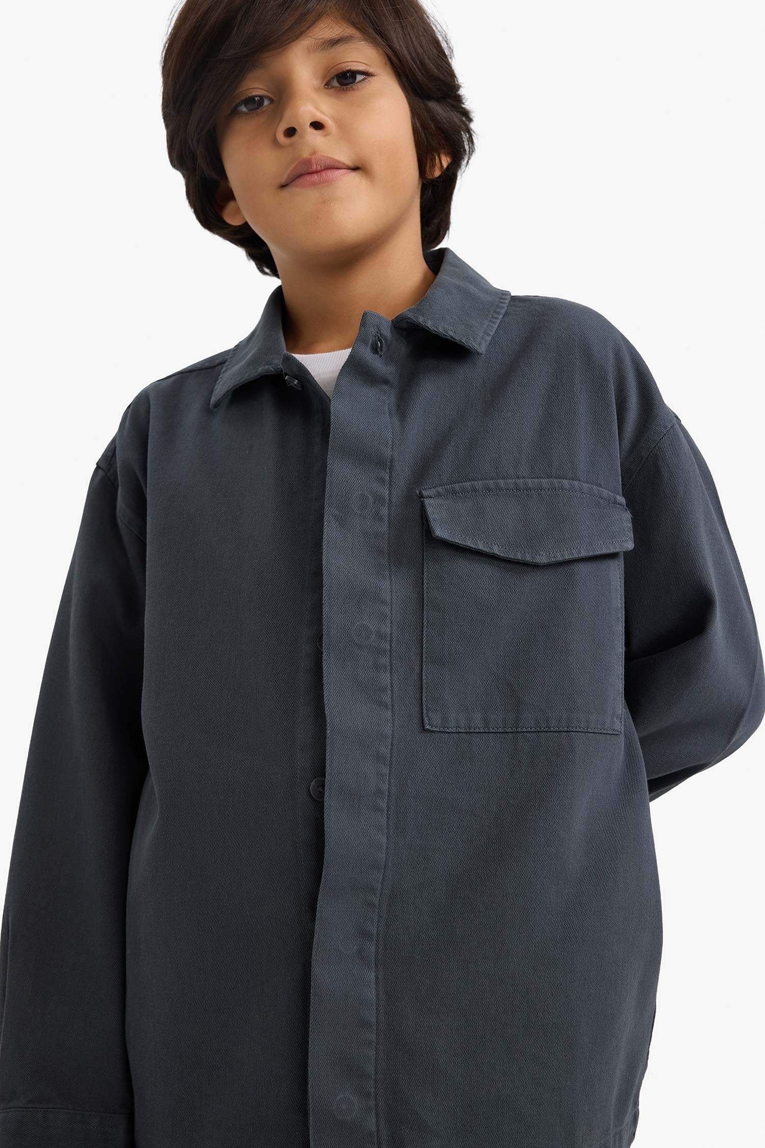 Oversize Wide Fit Polo Collar Long Sleeve Shirt For Boys