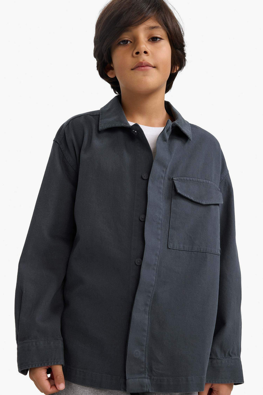 Oversize Wide Fit Polo Collar Long Sleeve Shirt For Boys