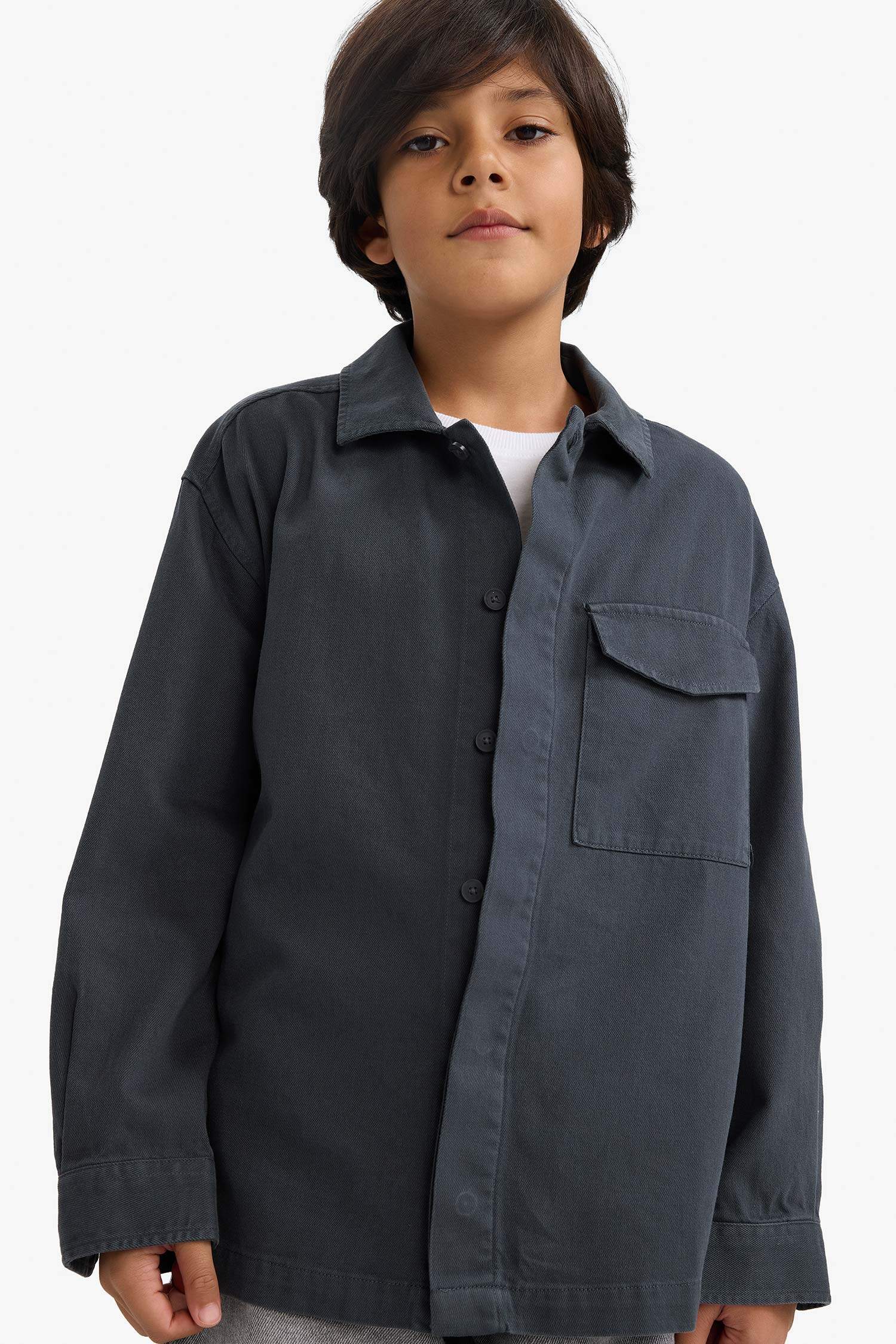 Oversize Wide Fit Polo Collar Long Sleeve Shirt For Boys