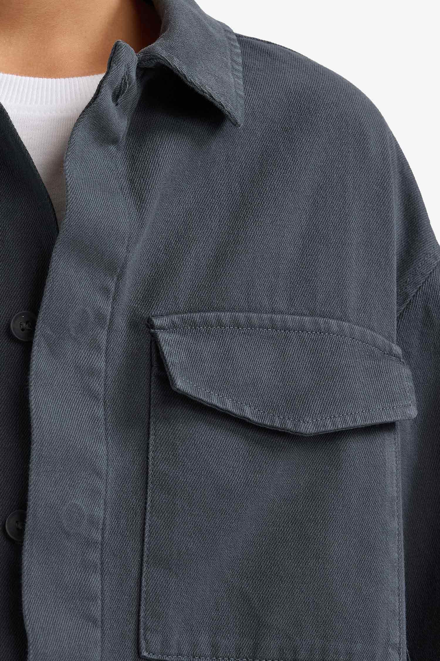 Oversize Wide Fit Polo Collar Long Sleeve Shirt For Boys