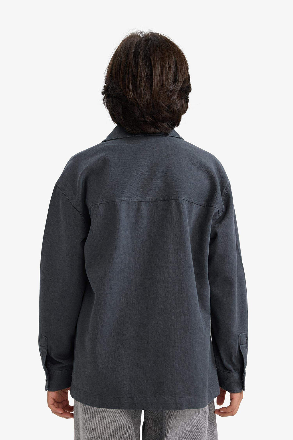 Oversize Wide Fit Polo Collar Long Sleeve Shirt For Boys