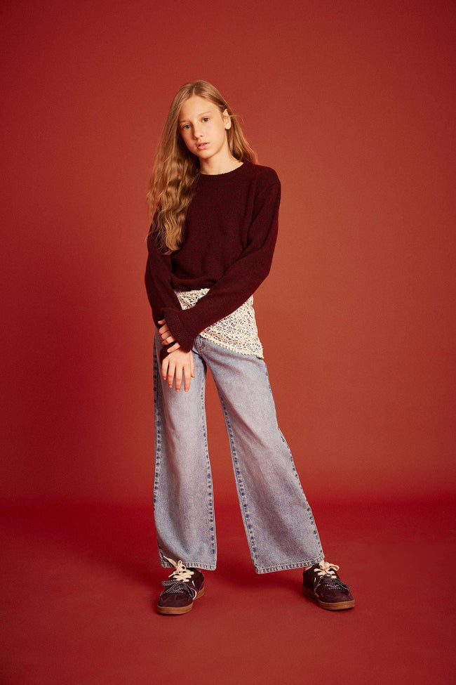 Girls Straight Fit Wide Leg Jeans Hover Image