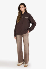 Oversize Loose Fit Half-Zip Printed Sweatshirt