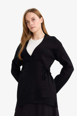 Regular Fit V-Neck Knitted Cardigan with Tie Detail