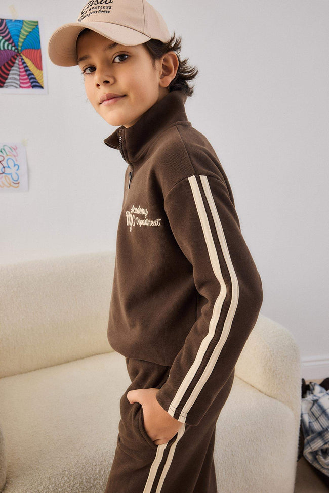 Boys Two-Piece Set: Half-Zip Printed Sweatshirt and Sweatpants Main Image
