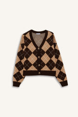 Regular Fit V-Neck Diamond Pattern Buttoned Cardigan