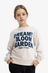 Girls Relax Fit Crew Neck Printed Sweatshirt