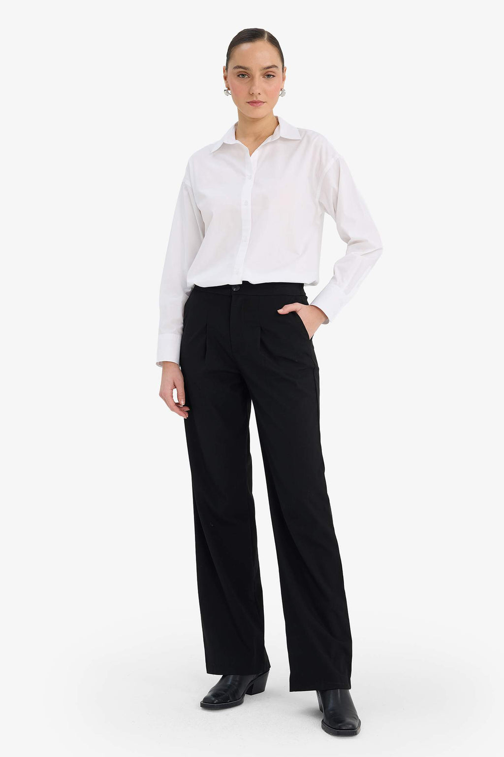 Wide Leg Double Pocket High Waist Wide Leg Trousers