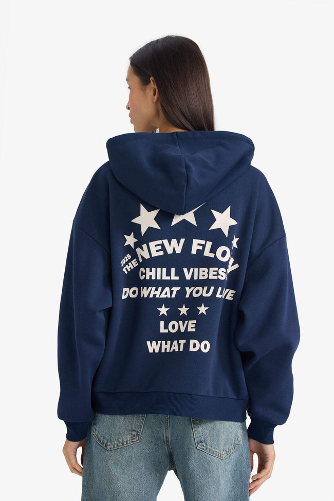 Oversize Wide Fit Hooded Sweatshirt with Back Print Hover Image