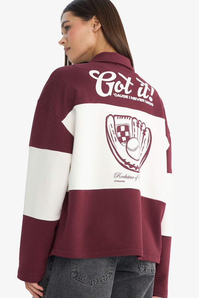 Regular Fit Polo Collar Sweatshirt with Back Print Hover Image