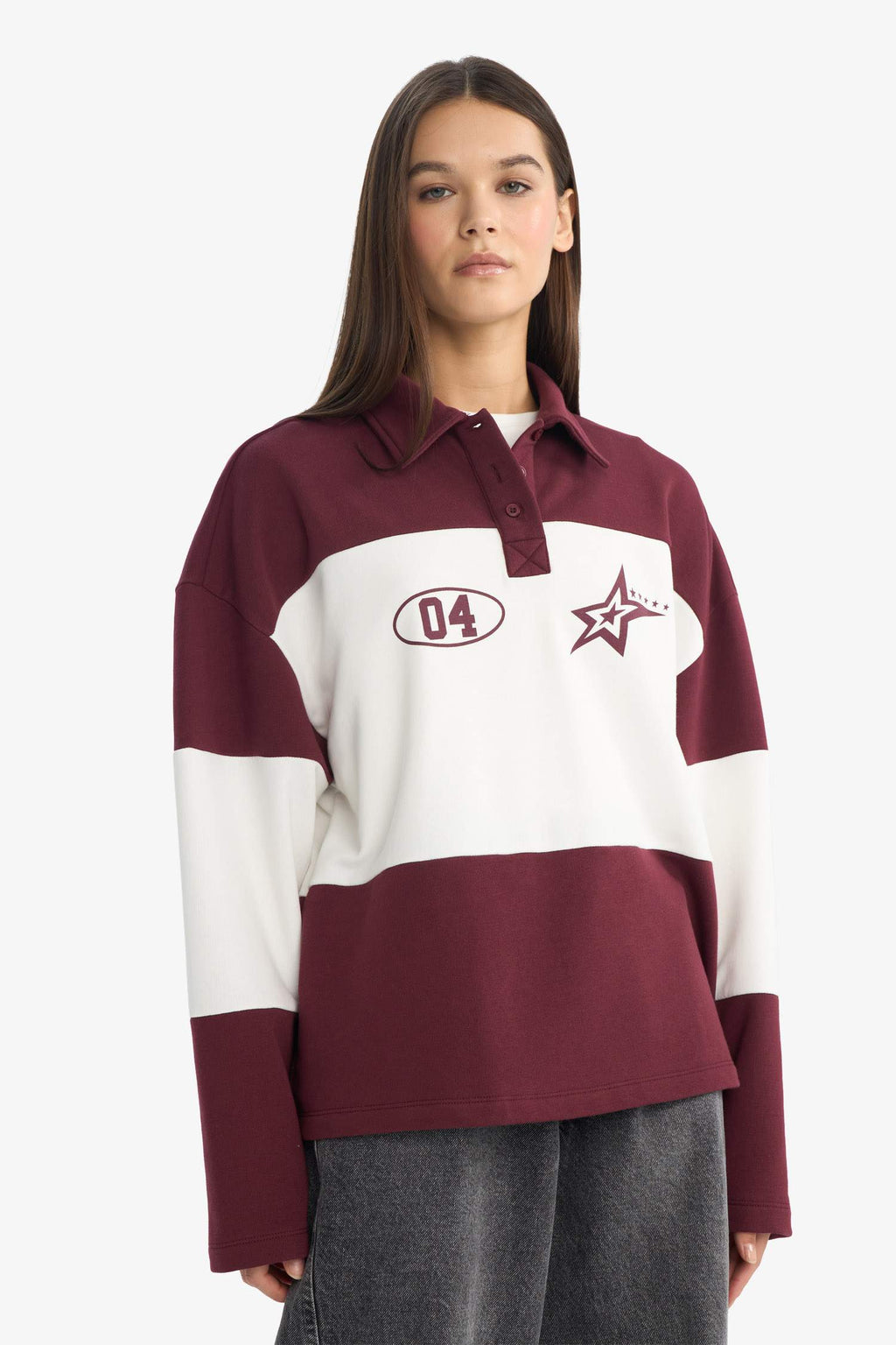 Regular Fit Polo Collar Sweatshirt with Back Print