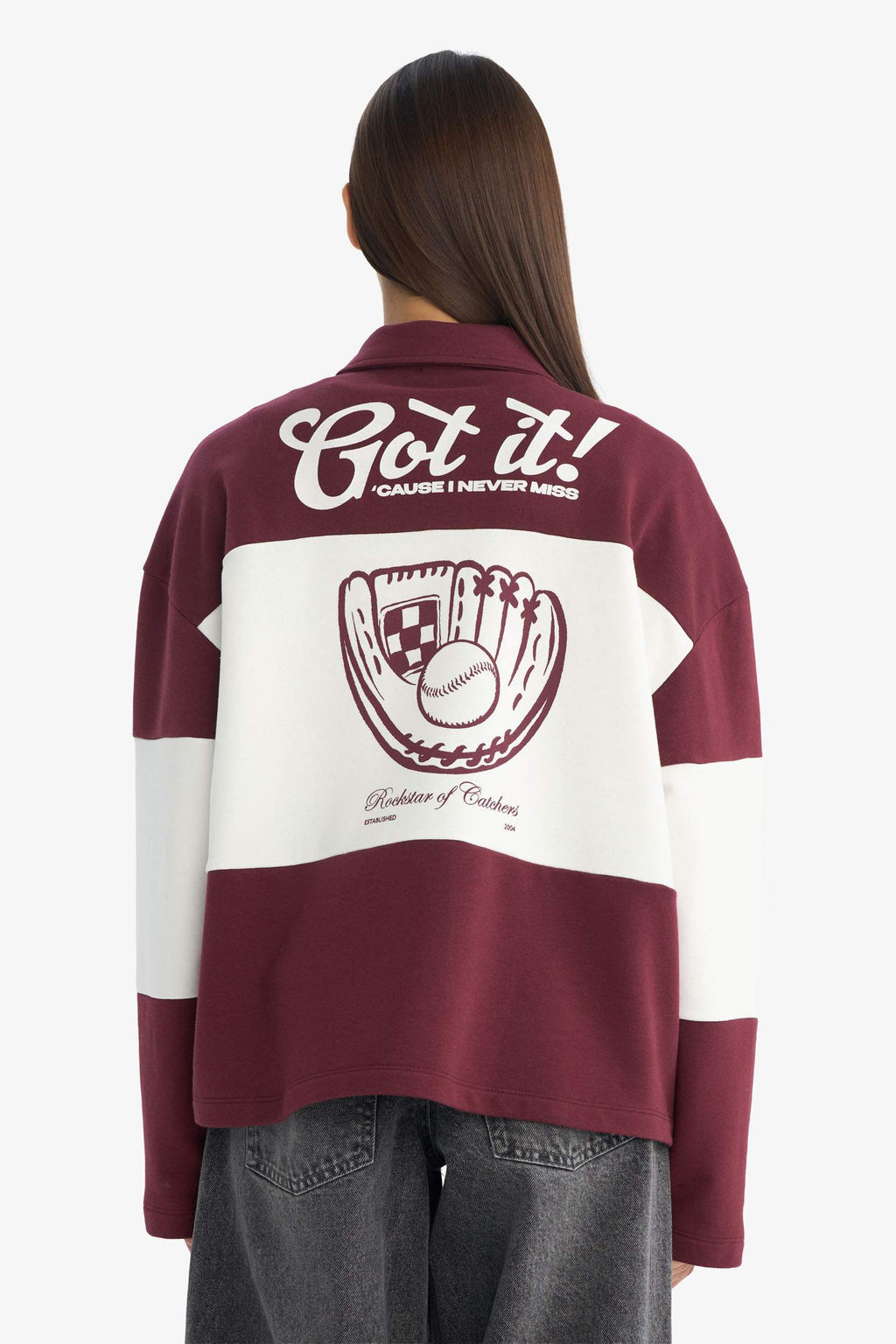 Regular Fit Polo Collar Sweatshirt with Back Print