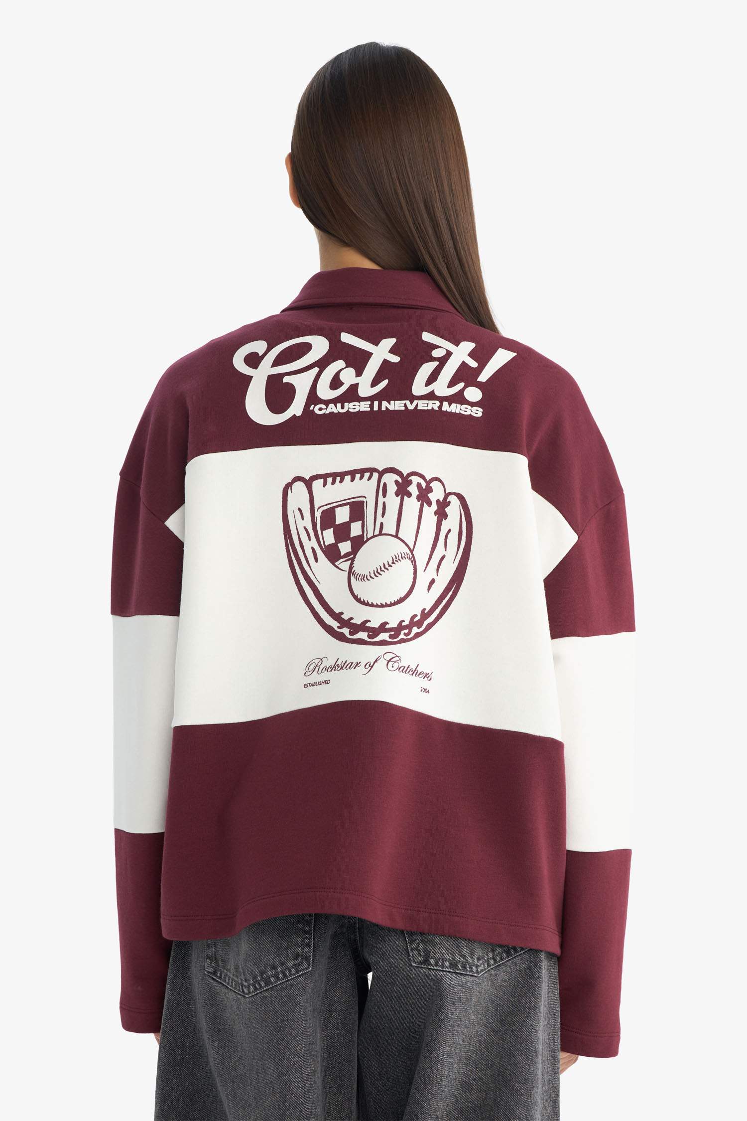 Regular Fit Polo Collar Sweatshirt with Back Print