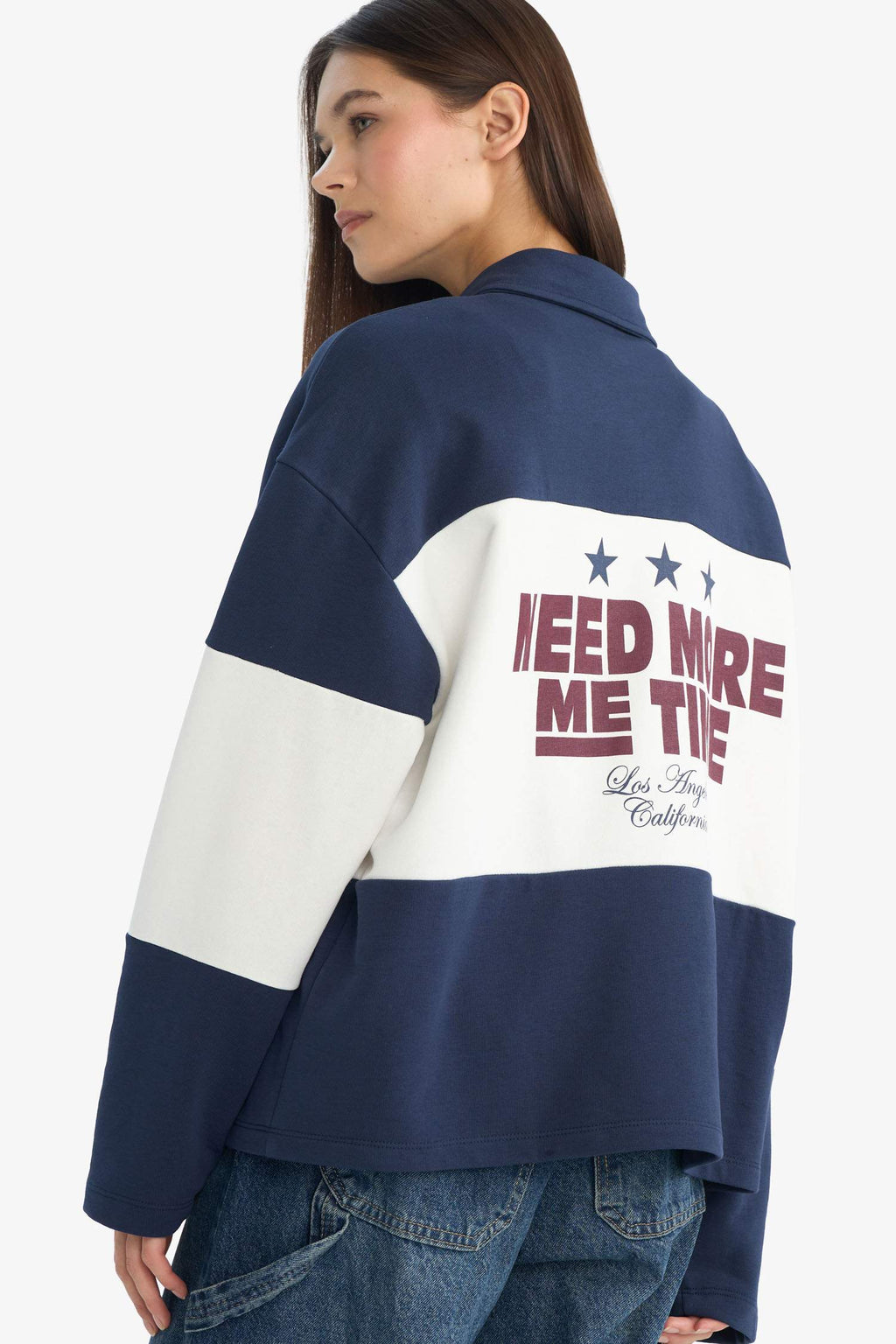 Regular Fit Polo Collar Sweatshirt with Back Print