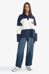 Regular Fit Polo Collar Sweatshirt with Back Print