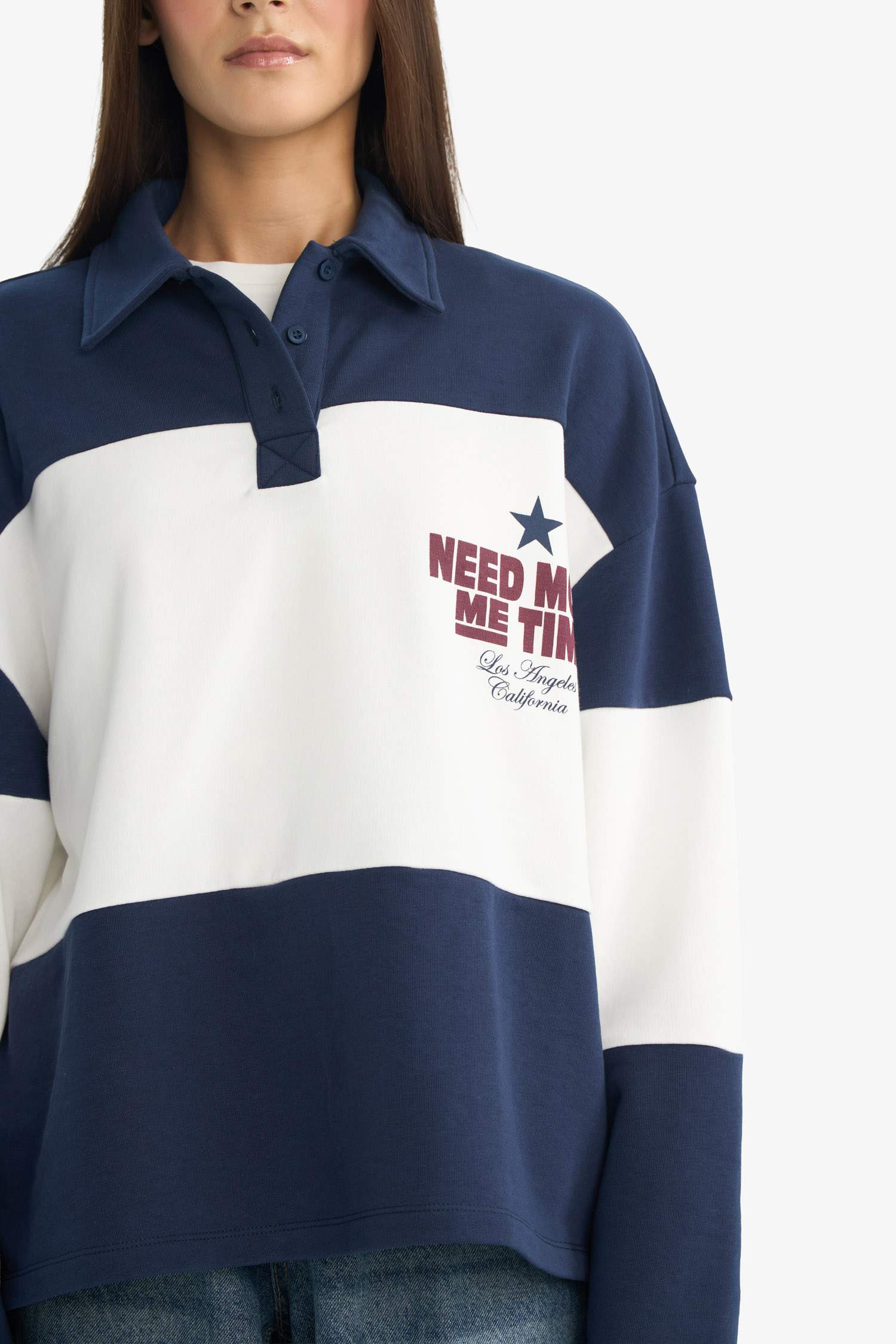 Regular Fit Polo Collar Sweatshirt with Back Print