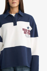 Regular Fit Polo Collar Sweatshirt with Back Print