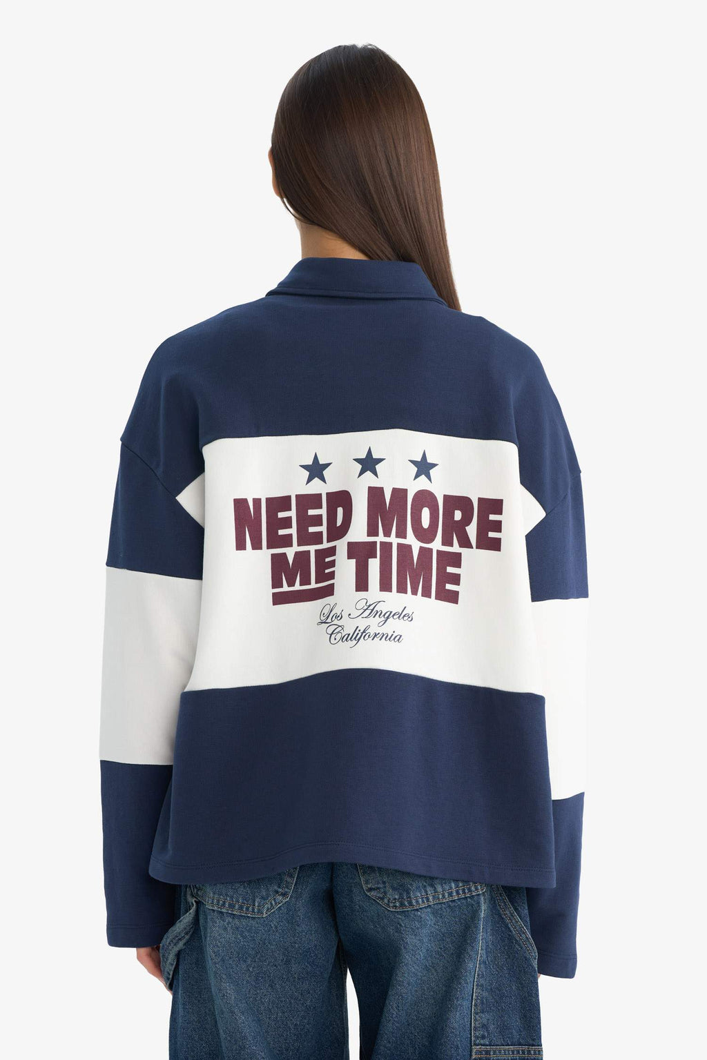 Regular Fit Polo Collar Sweatshirt with Back Print