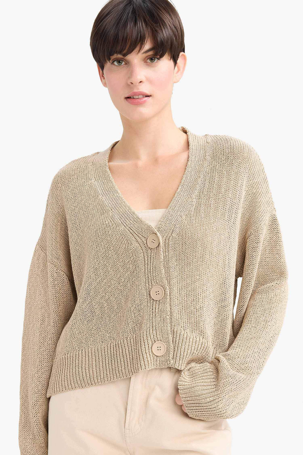 Relax Fit V-Neck Buttoned Knit Cardigan